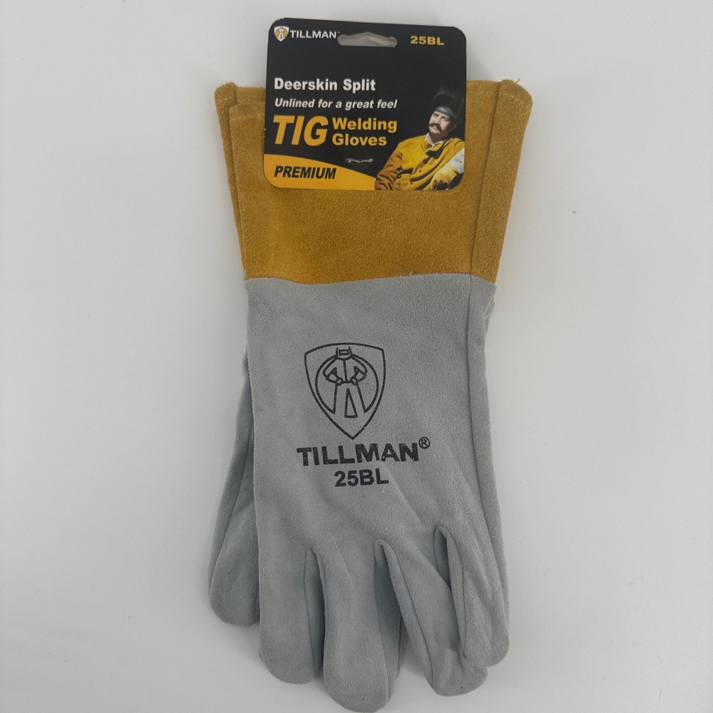 Tillman 25BL Premium Deerskin Split Unlined TIG Welding Gloves Large Gray Gold